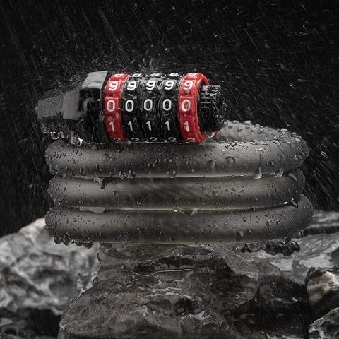 Zapięcie rowerowe Rockbros RKS507-1BK na szyfr 1,8m - czarne Zapięcie rowerowe Rockbros RKS507-1BK na szyfr 1,8m - czarne
