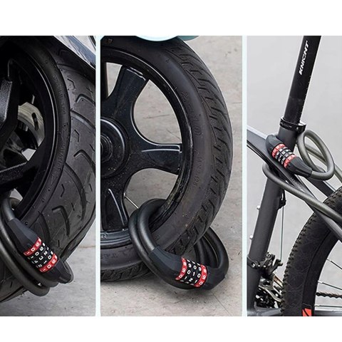 Zapięcie rowerowe Rockbros RKS507-1BK na szyfr 1,8m - czarne Zapięcie rowerowe Rockbros RKS507-1BK na szyfr 1,8m - czarne