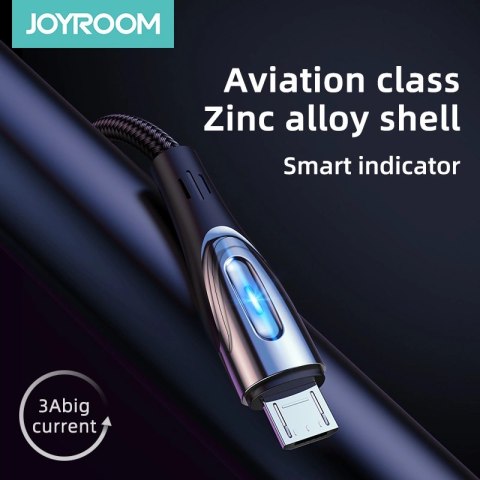 Kabel Joyroom Sharp Series S-M411 USB-A / micro USB 3A 1.2m ze wskaźnikiem ładowania - czarny Kabel Joyroom Sharp Series S-M411 USB-A / micro USB 3A 1.2m ze wskaźnikiem ładowania - czarny