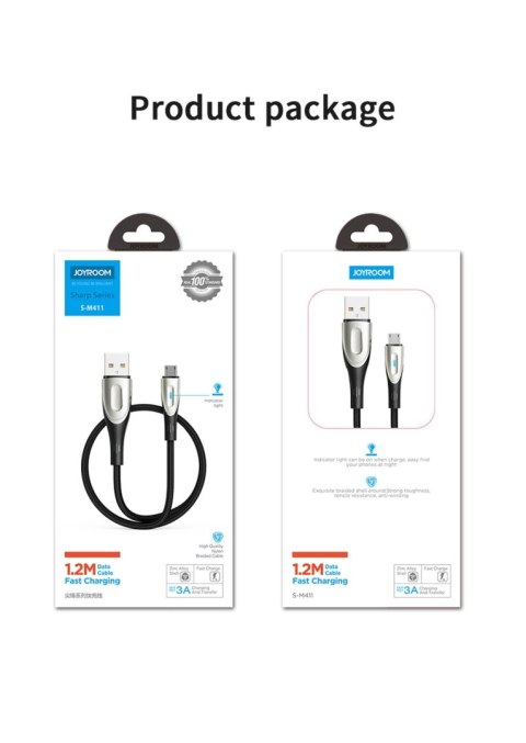 Kabel Joyroom Sharp Series S-M411 USB-A / micro USB 3A 2m ze wskaźnikiem ładowania - czarny Kabel Joyroom Sharp Series S-M411 USB-A / micro USB 3A 2m ze wskaźnikiem ładowania - czarny
