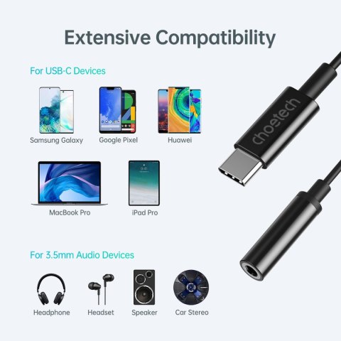 Przejściówka Choetech AUX003 USB-C / DC 3.5mm audio - czarna Przejściówka Choetech AUX003 USB-C / DC 3.5mm audio - czarna