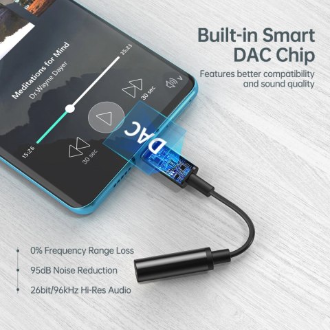 Przejściówka Choetech AUX003 USB-C / DC 3.5mm audio - czarna Przejściówka Choetech AUX003 USB-C / DC 3.5mm audio - czarna