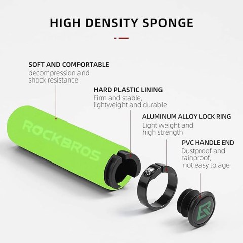 Uchwyty rowerowe Rockbros BT1001GNBK z gąbki na kierownicę - zielono-czarne Uchwyty rowerowe Rockbros BT1001GNBK z gąbki na kierownicę - zielono-czarne