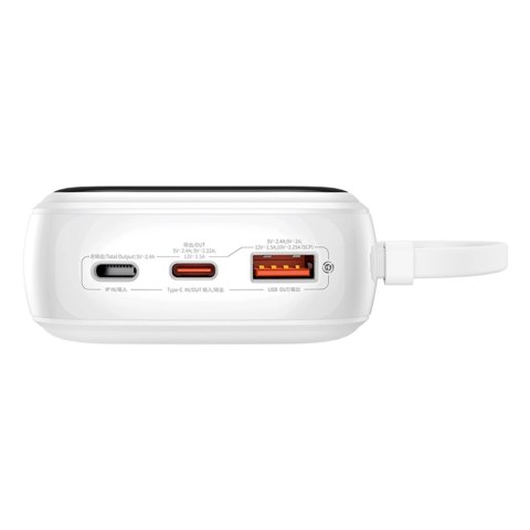 Powerbank Baseus Qpow Pro+ 20000mAh 22.5W z wbudowanym kablem USB-C i wyświetlaczem - biały