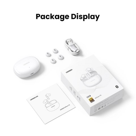 Słuchawki bezprzewodowe Ugreen HiTune T6 z funkcją ANC + kabel USB-A - USB-C - białe Słuchawki bezprzewodowe Ugreen HiTune T6 z funkcją ANC + kabel USB-A - USB-C - białe