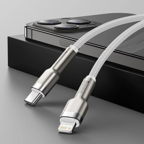 Kabel Baseus Cafule Series Metal Data USB-C / Lightning 20W PD 1 m - biały Kabel Baseus Cafule Series Metal Data USB-C / Lightning 20W PD 1 m - biały