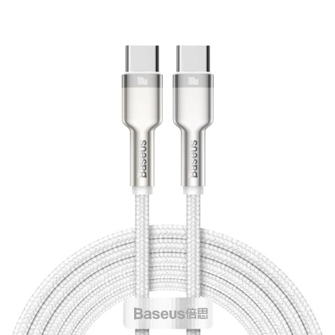 Kabel Baseus Cafule Series Metal Data USB-C / USB-C PD QC SCP 100W 5A 1 m - biały Kabel Baseus Cafule Series Metal Data USB-C / USB-C PD QC SCP 100W 5A 1 m - biały
