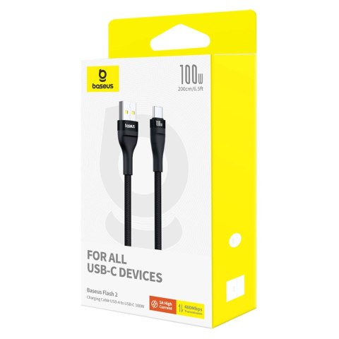 Kabel Baseus Flash 2 USB-A / USB-C 100W 2 m - czarny Kabel Baseus Flash 2 USB-A / USB-C 100W 2 m - czarny