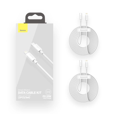 Kabel Baseus Simple Wisdom Lightning / USB-C 20W 1.5 m 2 szt. - biały Kabel Baseus Simple Wisdom Lightning / USB-C 20W 1.5 m 2 szt. - biały
