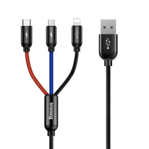 Kabel Baseus Three Primary Colors 3w1 USB-A - micro USB / Lightning / USB-C 3.5A 0,3 m - czarny Kabel Baseus Three Primary Colors 3w1 USB-A - micro USB / Lightning / USB-C 3.5A 0,3 m - czarny