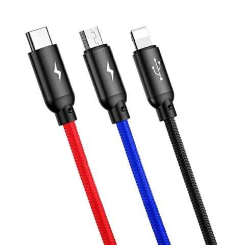 Kabel Baseus Three Primary Colors 3w1 USB-A - micro USB / Lightning / USB-C 3.5A 0,3 m - czarny Kabel Baseus Three Primary Colors 3w1 USB-A - micro USB / Lightning / USB-C 3.5A 0,3 m - czarny