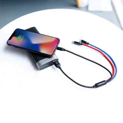 Kabel Baseus Three Primary Colors 3w1 USB-A - micro USB / Lightning / USB-C 3.5A 0,3 m - czarny Kabel Baseus Three Primary Colors 3w1 USB-A - micro USB / Lightning / USB-C 3.5A 0,3 m - czarny