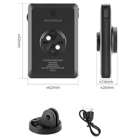 Lampka rowerowa Rockbros JP008 przednia pod licznik z powerbankiem 5000mAh 150lm IPX6 - czarna Lampka rowerowa Rockbros JP008 przednia pod licznik z powerbankiem 5000mAh 150lm IPX6 - czarna