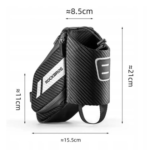 Torba rowerowa Rockbros C32BK podsiodłowa 1,5 l z kieszonką na bidon - czarna Torba rowerowa Rockbros C32BK podsiodłowa 1,5 l z kieszonką na bidon - czarna