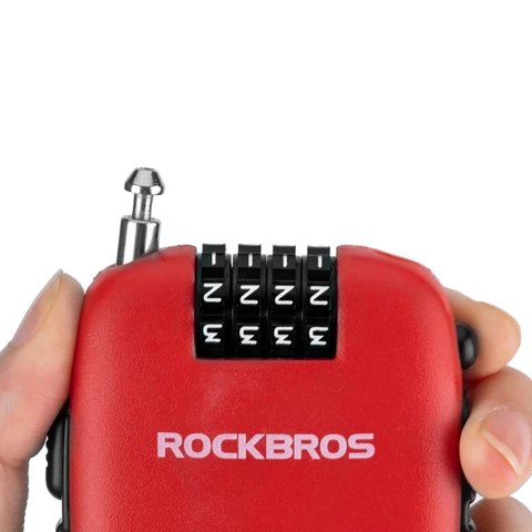 Zapięcie rowerowe Rockbros 32420981001 z linką zwijaną - czerwone Zapięcie rowerowe Rockbros 32420981001 z linką zwijaną - czerwone