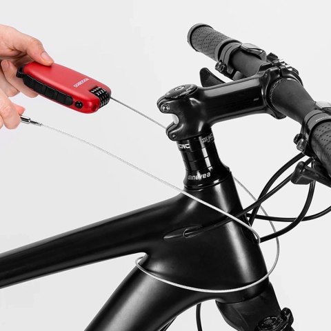 Zapięcie rowerowe Rockbros 32420981001 z linką zwijaną - czerwone Zapięcie rowerowe Rockbros 32420981001 z linką zwijaną - czerwone