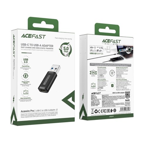Adapter Acefast J2 USB-C 3.0 (żeński) do USB-A 3.0 (męski) 5Gb/s - czarny Adapter Acefast J2 USB-C 3.0 (żeński) do USB-A 3.0 (męski) 5Gb/s - czarny