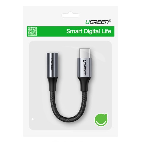 Adapter Ugreen AV161 do słuchawek mini jack 3,5 mm (żeński) / USB-C (męski) 10 cm - szary