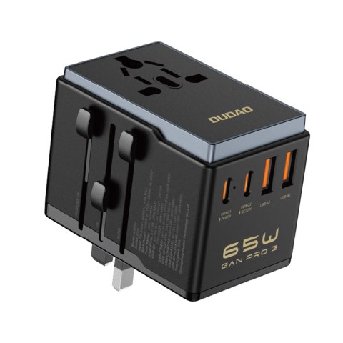 Adapter podróżny Dudao A65Pro 65W EU / US / JP / AUS / UK 2x USB-C 2x USB-A - czarny Adapter podróżny Dudao A65Pro 65W EU / US / JP / AUS / UK 2x USB-C 2x USB-A - czarny