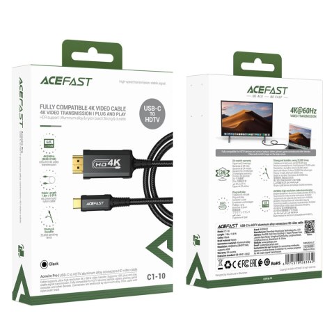 Kabel Acefast C1 wideo USB-C / HDMI 4K 60Hz HDR 1.8m - czarny