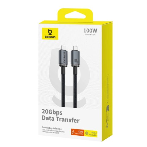 Kabel Baseus Crystal Shine CB000089 USB-C / USB-C USB3.2 100W 20Gbps 1.5m - czarny Kabel Baseus Crystal Shine CB000089 USB-C / USB-C USB3.2 100W 20Gbps 1.5m - czarny