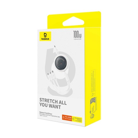 Kabel Baseus Free2Draw CB000084 zwijany USB-C - Lightning / USB-C / micro USB 100W 1.1m - biały Kabel Baseus Free2Draw CB000084 zwijany USB-C - Lightning / USB-C / micro USB 100W 1.1m - biały