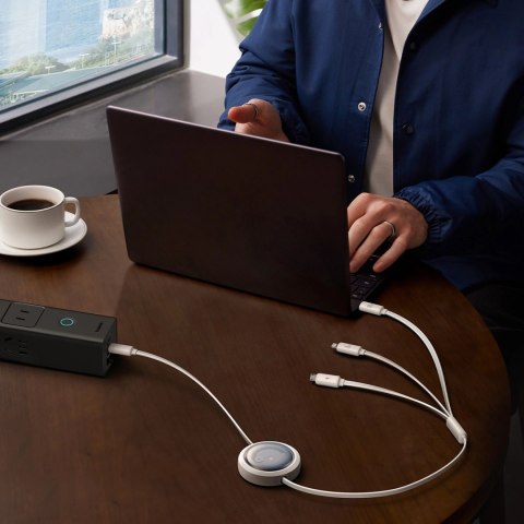 Kabel Baseus Free2Draw CB000084 zwijany USB-C - Lightning / USB-C / micro USB 100W 1.1m - biały Kabel Baseus Free2Draw CB000084 zwijany USB-C - Lightning / USB-C / micro USB 100W 1.1m - biały
