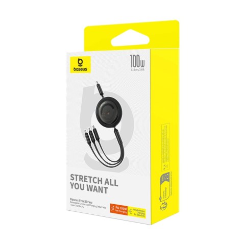 Kabel Baseus Free2Draw CB000084 zwijany USB-C - Lightning / USB-C / micro USB 100W 1.1m - czarny Kabel Baseus Free2Draw CB000084 zwijany USB-C - Lightning / USB-C / micro USB 100W 1.1m - czarny