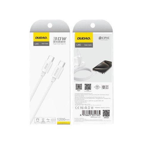 Kabel Dudao L4C USB-C / USB-C 30W 2m - biały Kabel Dudao L4C USB-C / USB-C 30W 2m - biały