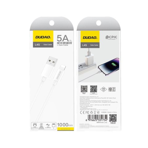 Kabel Dudao L4SL USB-A / Lightning 2A 1m - biały Kabel Dudao L4SL USB-A / Lightning 2A 1m - biały