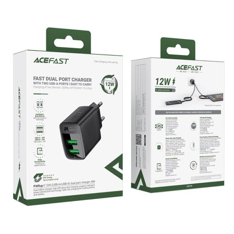 Ładowarka Acefast A86 sieciowa 2x USB-A 12W - czarna Ładowarka Acefast A86 sieciowa 2x USB-A 12W - czarna