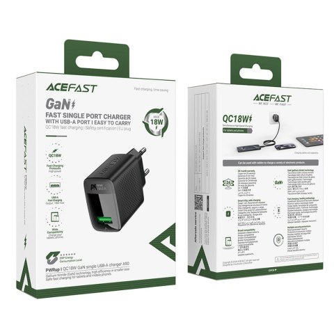 Ładowarka Acefast A90 sieciowa GaN USB-A QC 18W - czarna Ładowarka Acefast A90 sieciowa GaN USB-A QC 18W - czarna