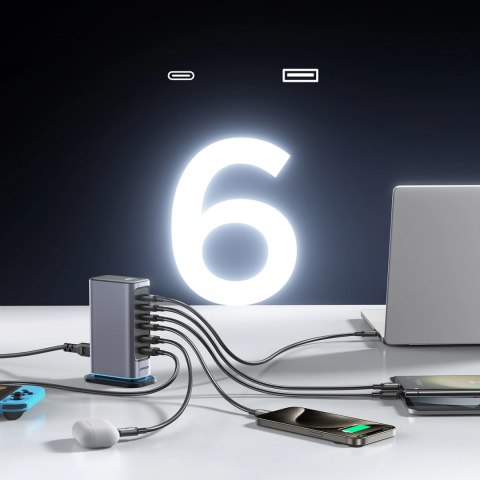 Ładowarka Joyroom JR-TCM02 wieloportowa GaN 65W EU 4x USB-C 2x USB-A - ciemnoszara Ładowarka Joyroom JR-TCM02 wieloportowa GaN 65W EU 4x USB-C 2x USB-A - ciemnoszara