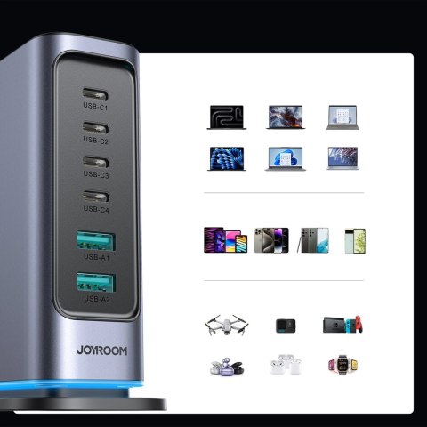 Ładowarka Joyroom JR-TCM02 wieloportowa GaN 65W EU 4x USB-C 2x USB-A - ciemnoszara Ładowarka Joyroom JR-TCM02 wieloportowa GaN 65W EU 4x USB-C 2x USB-A - ciemnoszara