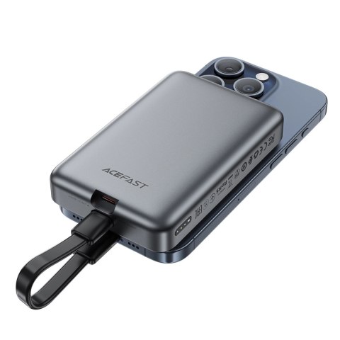 Powerbank Acefast M10 magnetyczny 2x USB-C PD 30W z ładowaniem indukcyjnym 15W i kablem USB-C - czarny