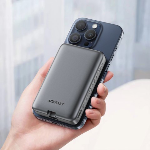 Powerbank Acefast M10 magnetyczny 2x USB-C PD 30W z ładowaniem indukcyjnym 15W i kablem USB-C - czarny