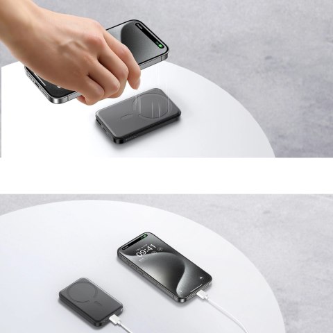 Powerbank Joyroom JR-W020 Mini 5000mAh USB-A USB-C indukcyjny 20W - czarny + kabel USB-C / USB-C Powerbank Joyroom JR-W020 Mini 5000mAh USB-A USB-C indukcyjny 20W - czarny + kabel USB-C / USB-C