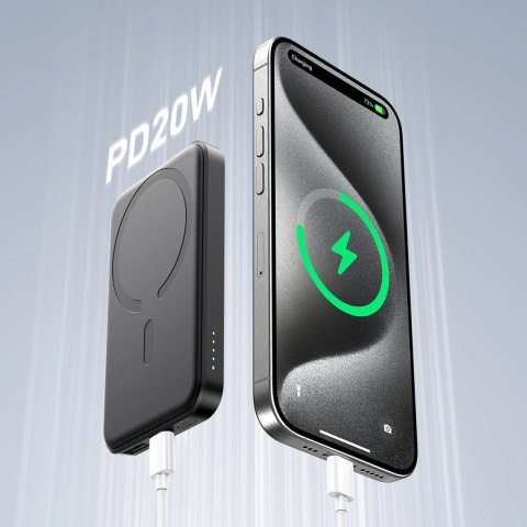 Powerbank Joyroom JR-W020 Mini 5000mAh USB-A USB-C indukcyjny 20W - czarny + kabel USB-C / USB-C Powerbank Joyroom JR-W020 Mini 5000mAh USB-A USB-C indukcyjny 20W - czarny + kabel USB-C / USB-C