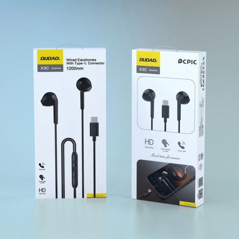Słuchawki Dudao X3C douszne przewodowe USB-C 1.2m - czarne Słuchawki Dudao X3C douszne przewodowe USB-C 1.2m - czarne