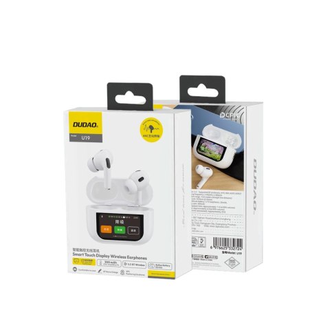 Słuchawki Dudao U19 douszne TWS bezprzewodowe Bluetooth 5.3 z wyświetlaczem LED - białe Słuchawki Dudao U19 douszne TWS bezprzewodowe Bluetooth 5.3 z wyświetlaczem LED - białe