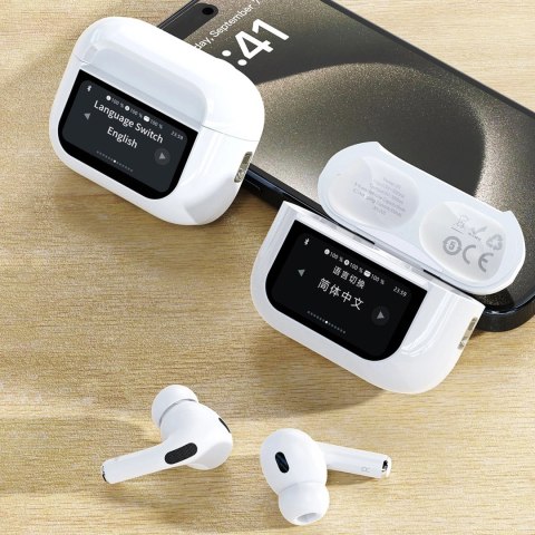 Słuchawki Dudao U19 douszne TWS bezprzewodowe Bluetooth 5.3 z wyświetlaczem LED - białe Słuchawki Dudao U19 douszne TWS bezprzewodowe Bluetooth 5.3 z wyświetlaczem LED - białe