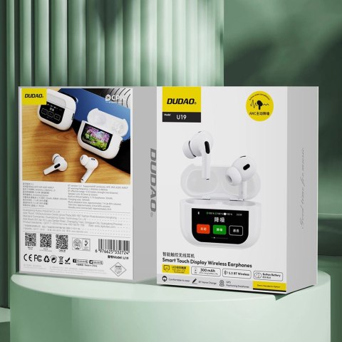 Słuchawki Dudao U19 douszne TWS bezprzewodowe Bluetooth 5.3 z wyświetlaczem LED - białe Słuchawki Dudao U19 douszne TWS bezprzewodowe Bluetooth 5.3 z wyświetlaczem LED - białe