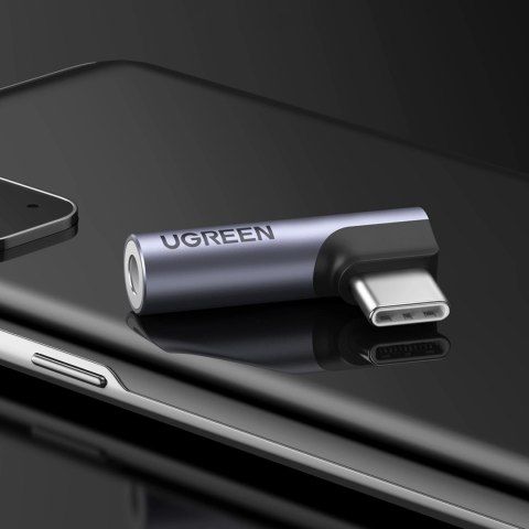 Adapter Ugreen AV154 80384 USB-C (męski) kątowy / mini jack 3.5mm (żeński) - szary Adapter Ugreen AV154 80384 USB-C (męski) kątowy / mini jack 3.5mm (żeński) - szary