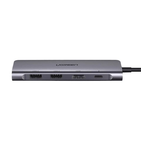 Adapter Ugreen CM195 6w1 USB-C - HDMI / 2x USB-A 3.0 / USB-C PD / czytnik SD / TF - szary