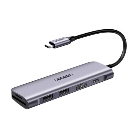 Adapter Ugreen CM195 6w1 USB-C - HDMI / 2x USB-A 3.0 / USB-C PD / czytnik SD / TF - szary