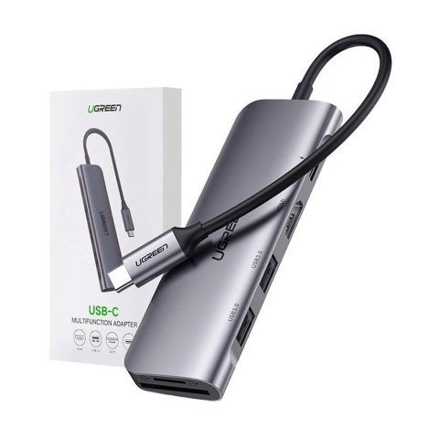 Adapter Ugreen CM195 6w1 USB-C - HDMI / 2x USB-A 3.0 / USB-C PD / czytnik SD / TF - szary