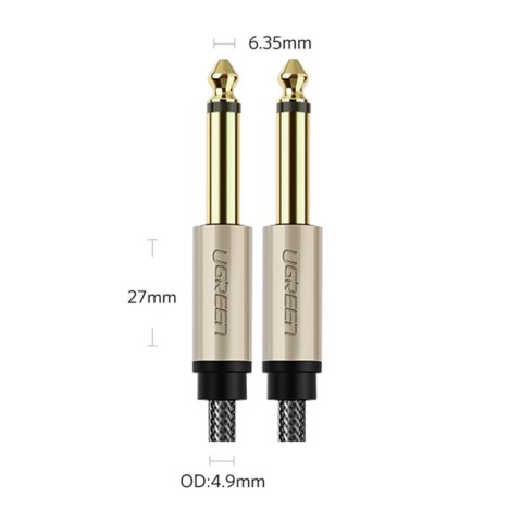 Kabel Ugreen AV128 10639 mono TS jack 6,35mm / jack 6,35mm 3m - szary