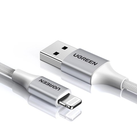 Kabel Ugreen US199 60162 USB-A / Lightning MFi 1.5m - srebrny Kabel Ugreen US199 60162 USB-A / Lightning MFi 1.5m - srebrny