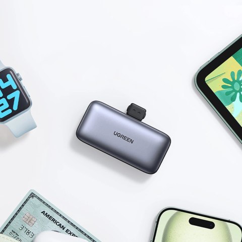 Powerbank Ugreen PB503 5000mAh z portem USB-C i zintegrowanym złączem USB-C - szary Powerbank Ugreen PB503 5000mAh z portem USB-C i zintegrowanym złączem USB-C - szary
