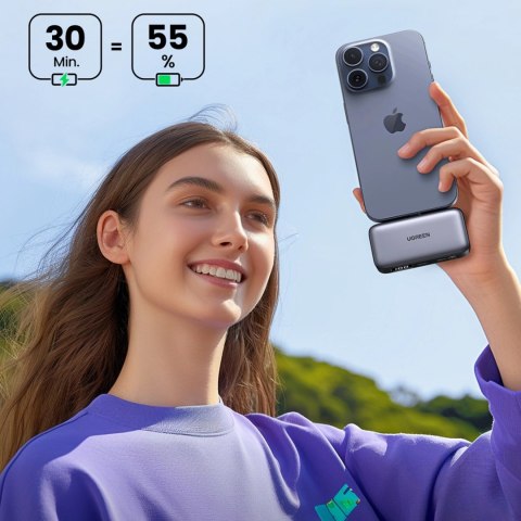 Powerbank Ugreen PB503 5000mAh z portem USB-C i zintegrowanym złączem USB-C - szary Powerbank Ugreen PB503 5000mAh z portem USB-C i zintegrowanym złączem USB-C - szary